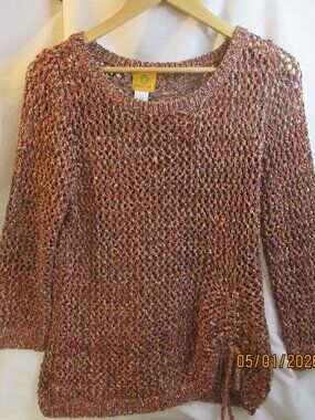 STUNNING~RUBY ROAD~WOMEN'S CROCHET TOP~SIZE LARGE~ SPARKLY, 3/4 SLEEVE & BOW